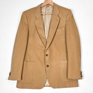VTG 80s Sasson Camel Blazer Mens 46L Soft Textured Sport Coat Classic Academia